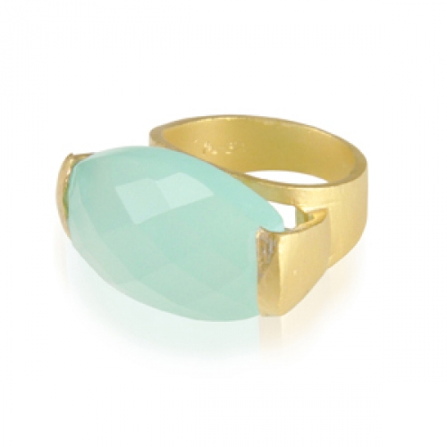 Ibiza Ring Aqua Chalcedony Gold